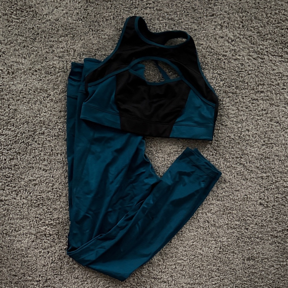 Savage X Fenty Teal and Black Activewear Set